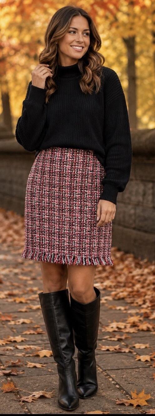 Talbots Tweed Boucle Pencil Skirt Fringe Hem Sz 6P Officecore Academia Preppy
